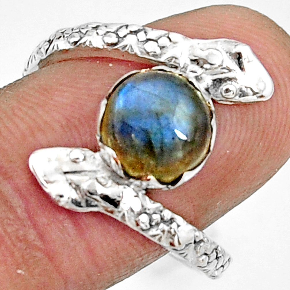 3.13cts natural blue labradorite 925 silver snake solitaire ring size 8.5 r22574