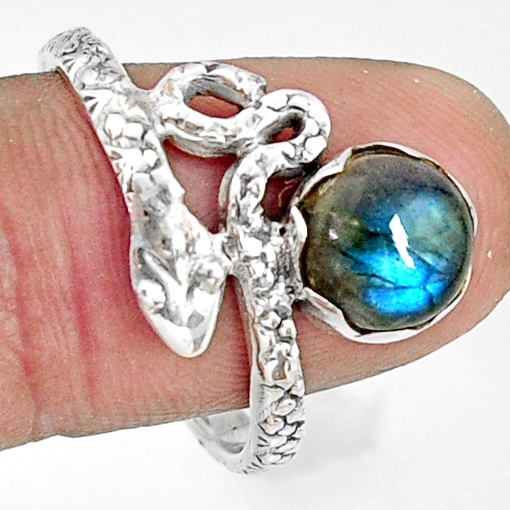 3.02cts natural blue labradorite 925 silver snake solitaire ring size 10 r22570