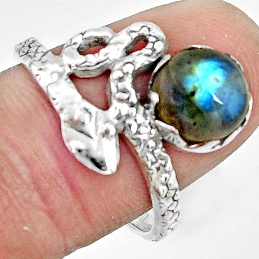 3.26cts natural blue labradorite 925 silver snake solitaire ring size 8 r22567