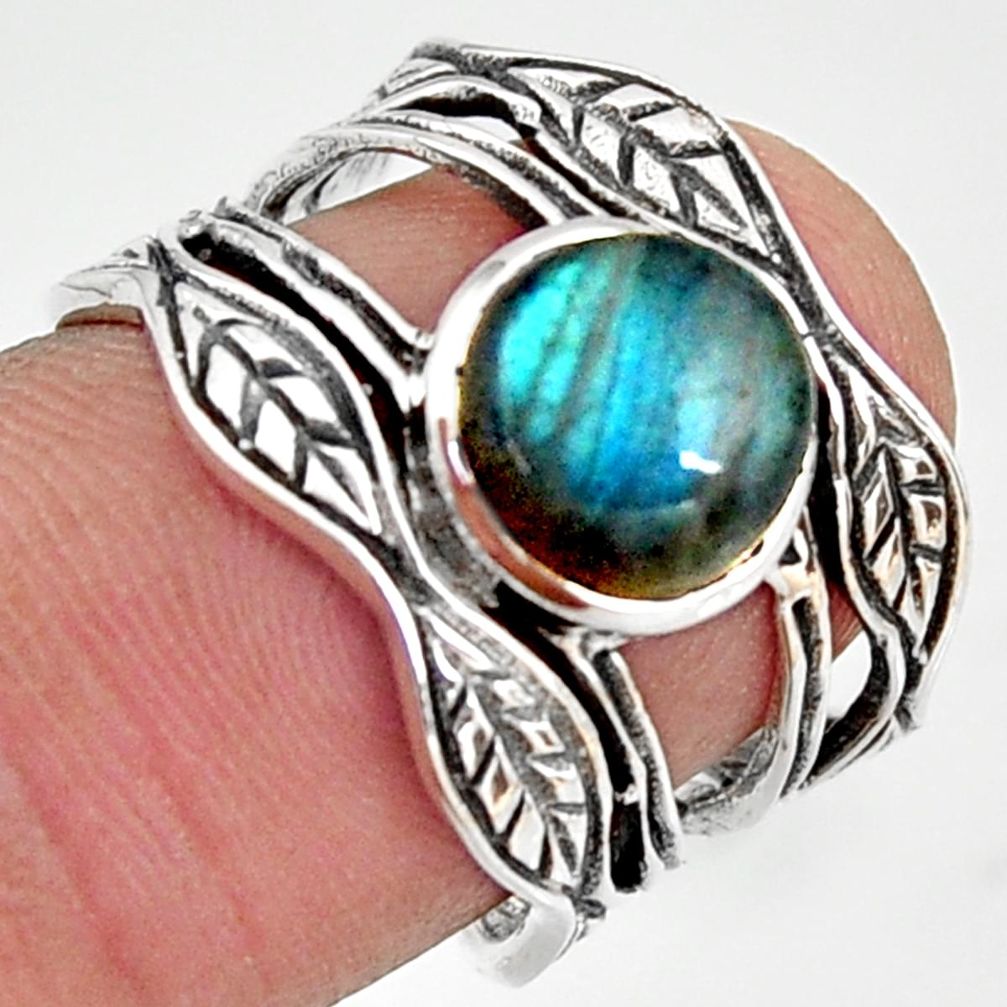 3.17cts natural blue labradorite 925 silver solitaire leaf ring size 7 r36960