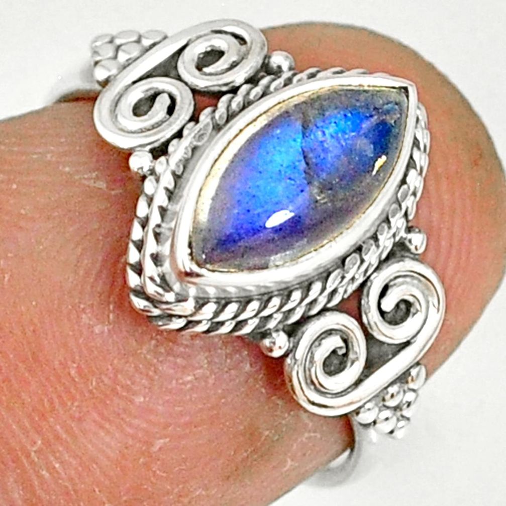 2.22cts natural blue labradorite 925 silver solitaire ring size 5 r78979