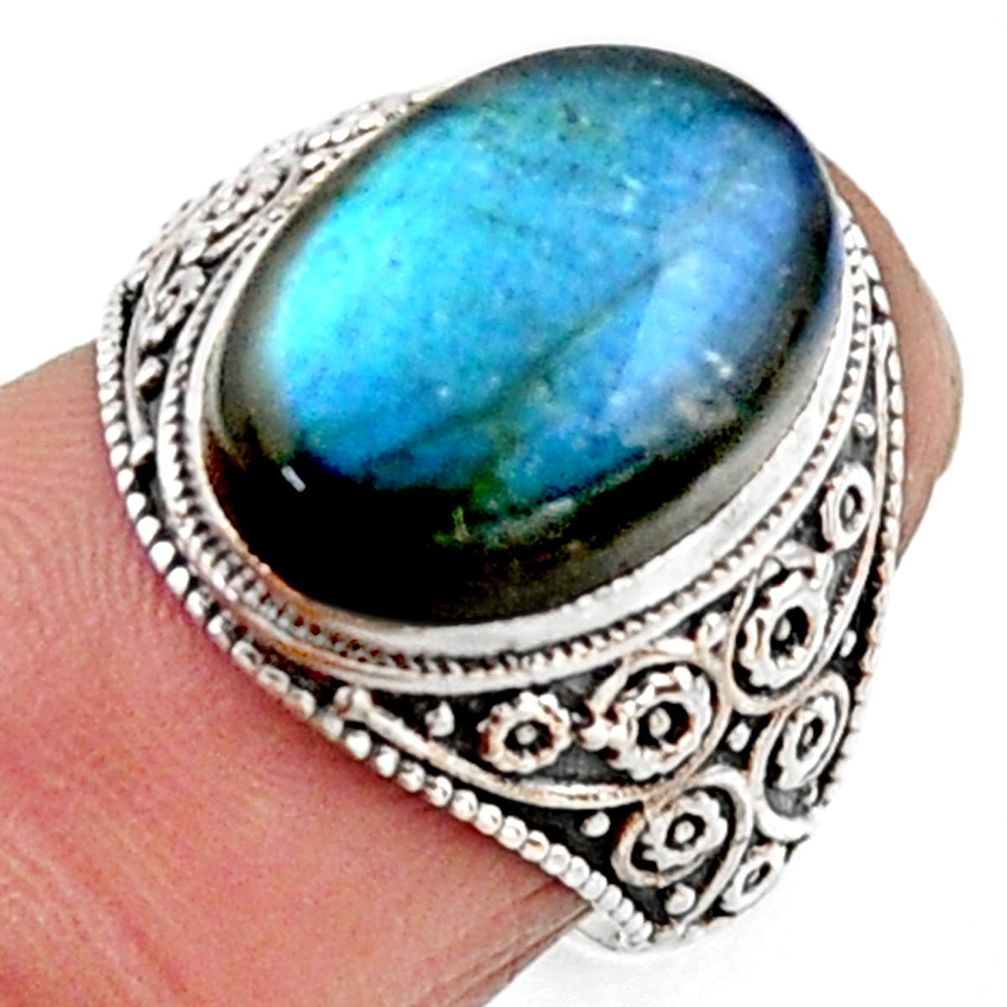 5.87cts natural blue labradorite 925 silver solitaire ring jewelry size 6 r54635