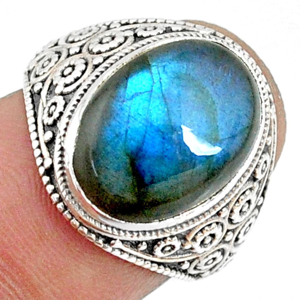 6.36cts natural blue labradorite silver solitaire handmade ring size 6 r73434