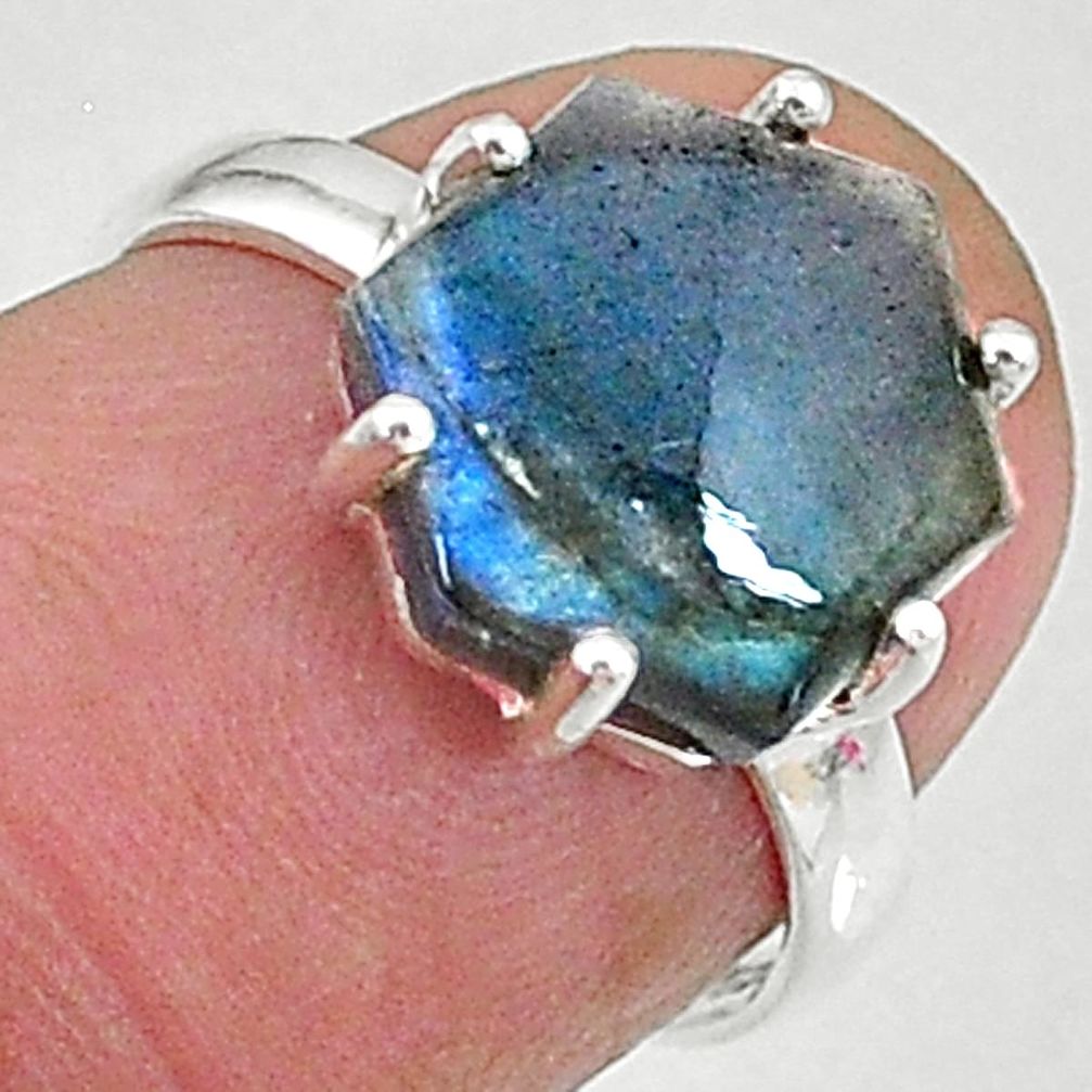 4.22cts natural blue labradorite 925 silver solitaire handmade ring size 6 t8302