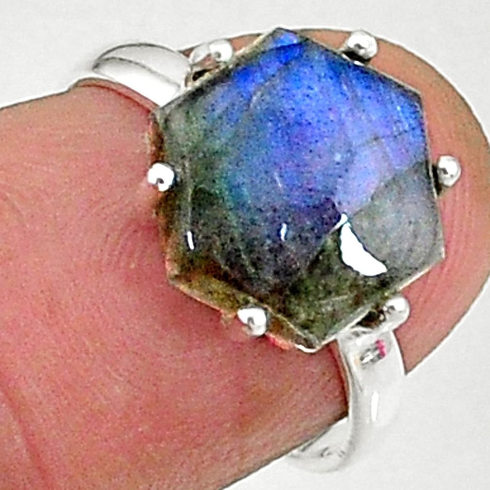 4.84cts natural blue labradorite 925 silver solitaire handmade ring size 6 t8306