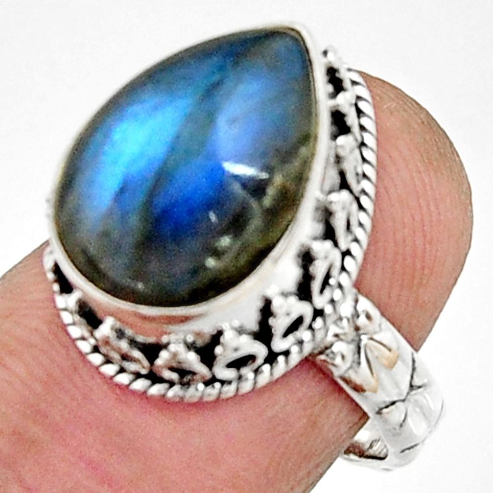 6.57cts natural blue labradorite 925 silver solitaire ring jewelry size 7 r22281