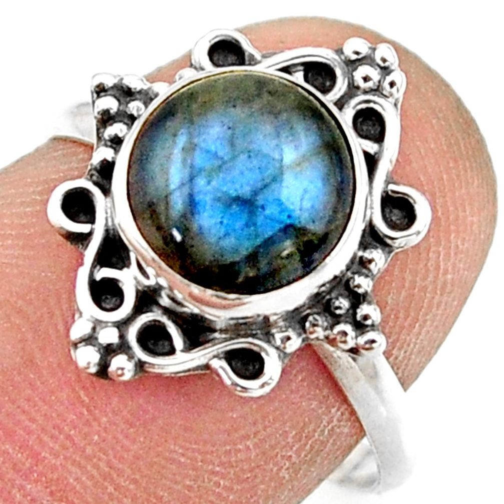 2.96cts natural blue labradorite 925 silver solitaire ring jewelry size 7 r41496