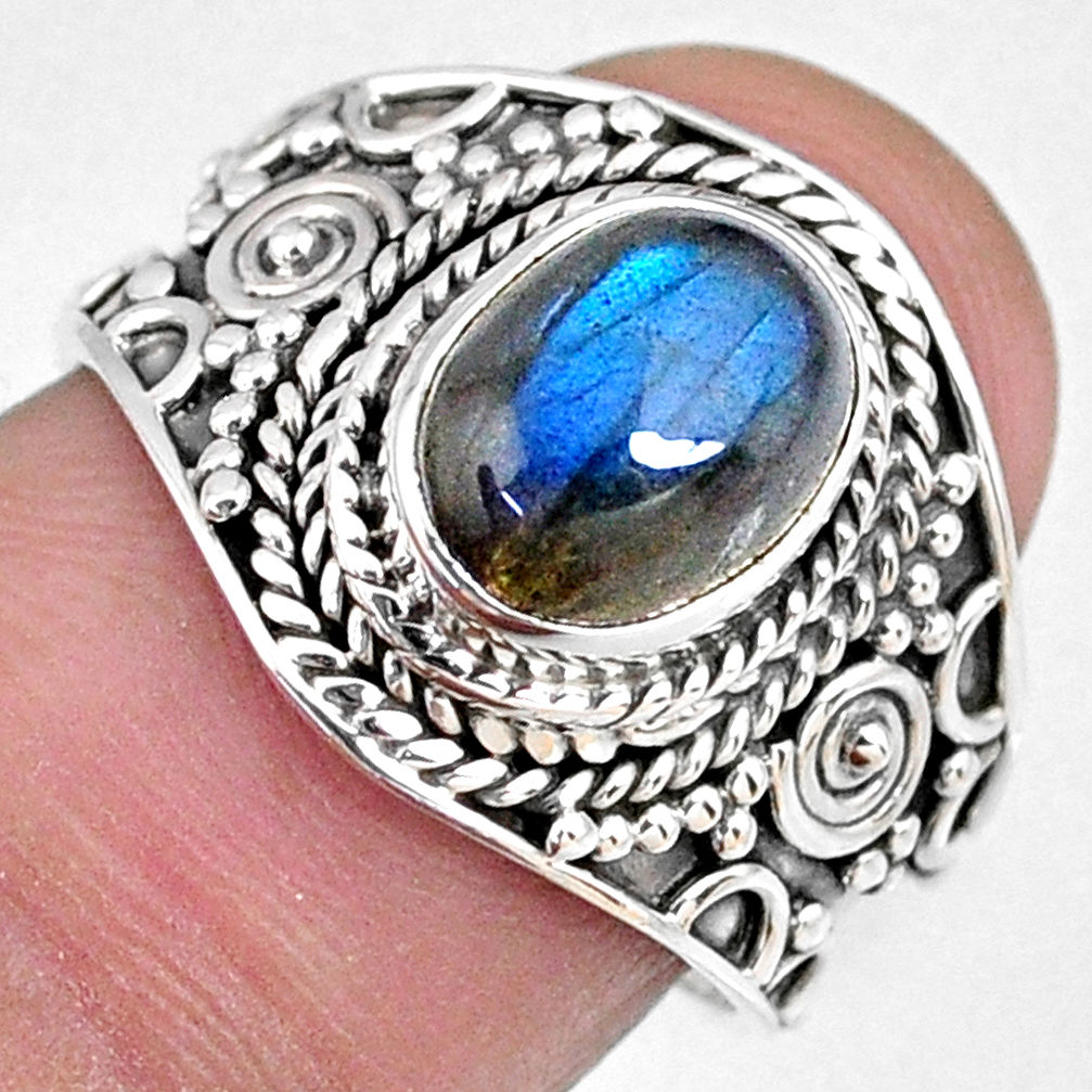 3.01cts natural blue labradorite 925 silver solitaire ring jewelry size 7 r58335