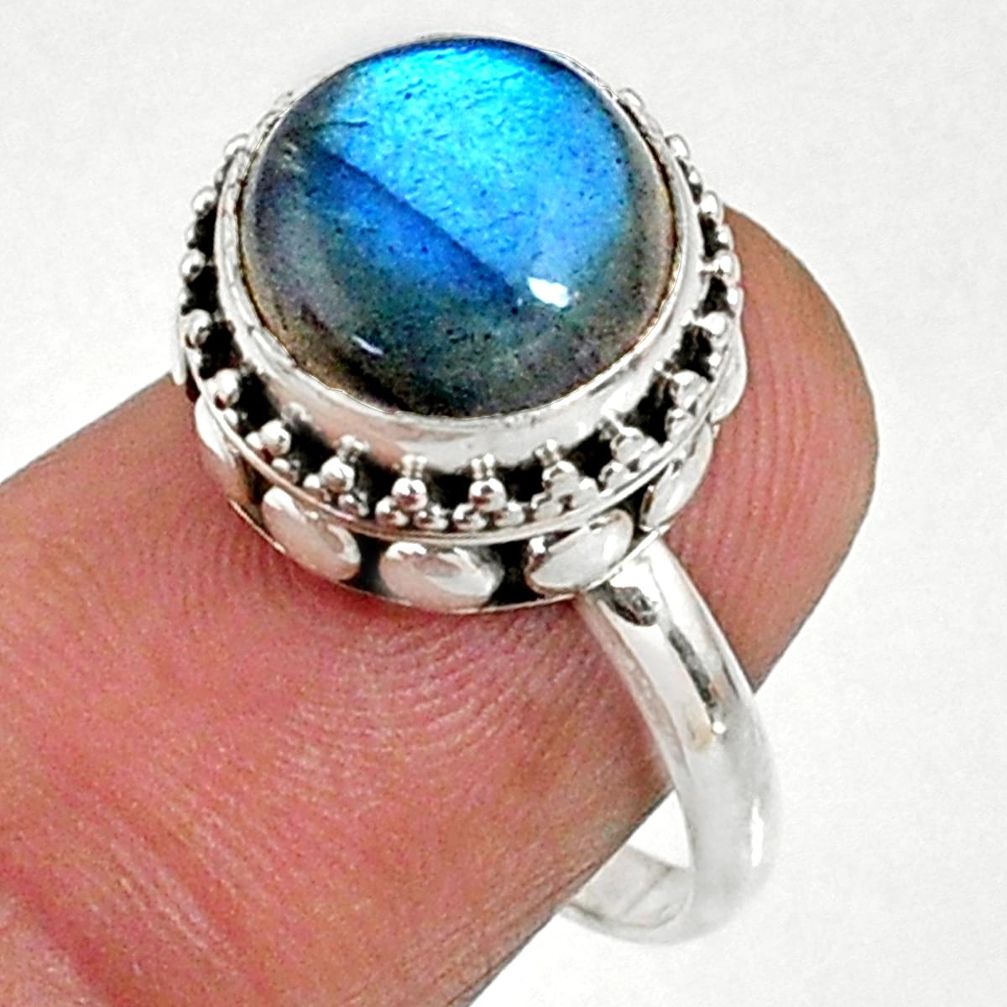 5.29cts natural blue labradorite 925 silver solitaire ring jewelry size 7 r66413