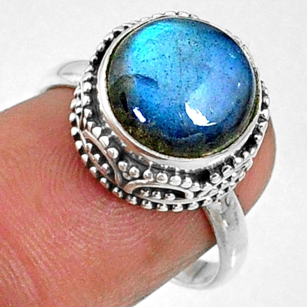 5.87cts natural blue labradorite 925 silver solitaire ring jewelry size 7 r66419