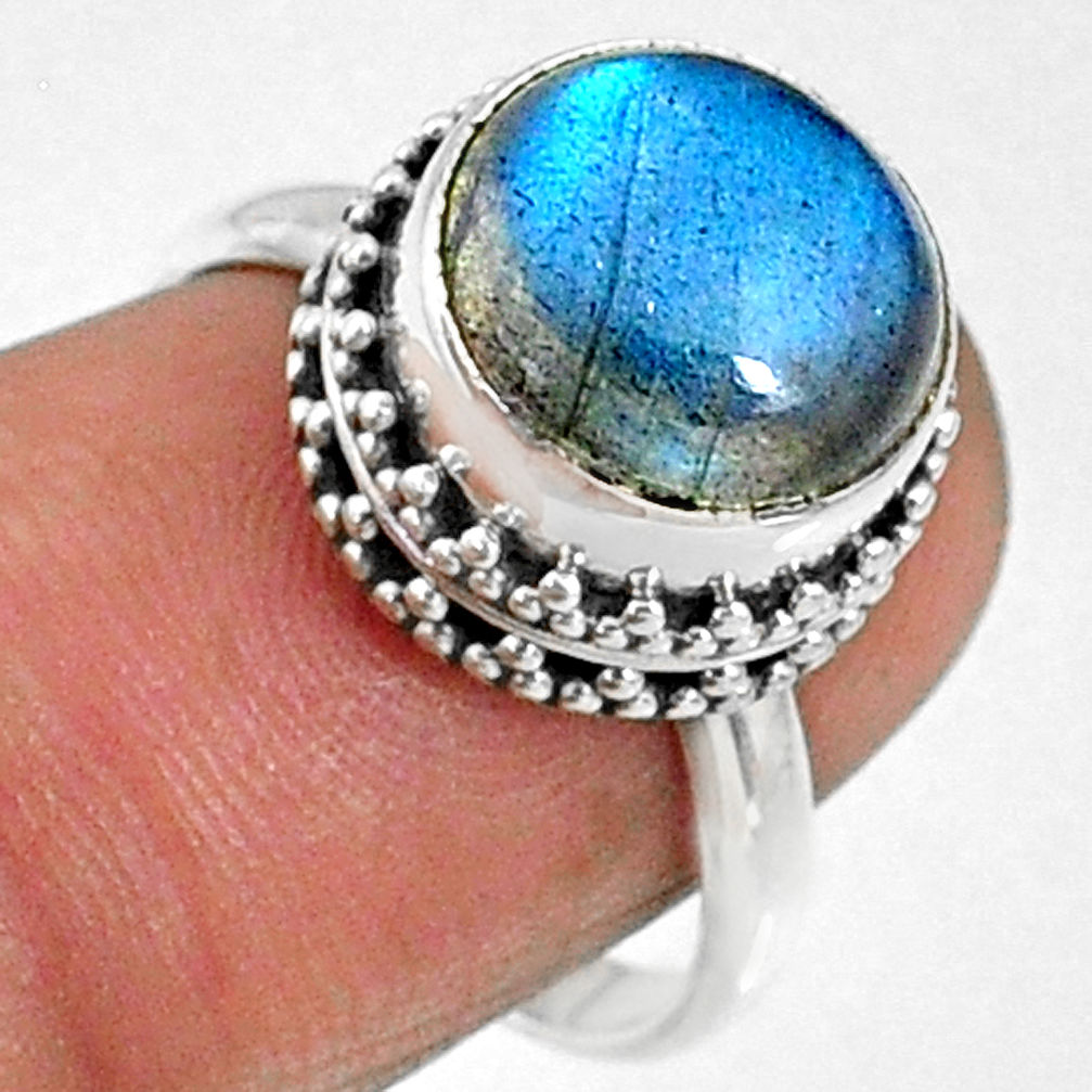 5.71cts natural blue labradorite 925 silver solitaire ring jewelry size 7 r66420