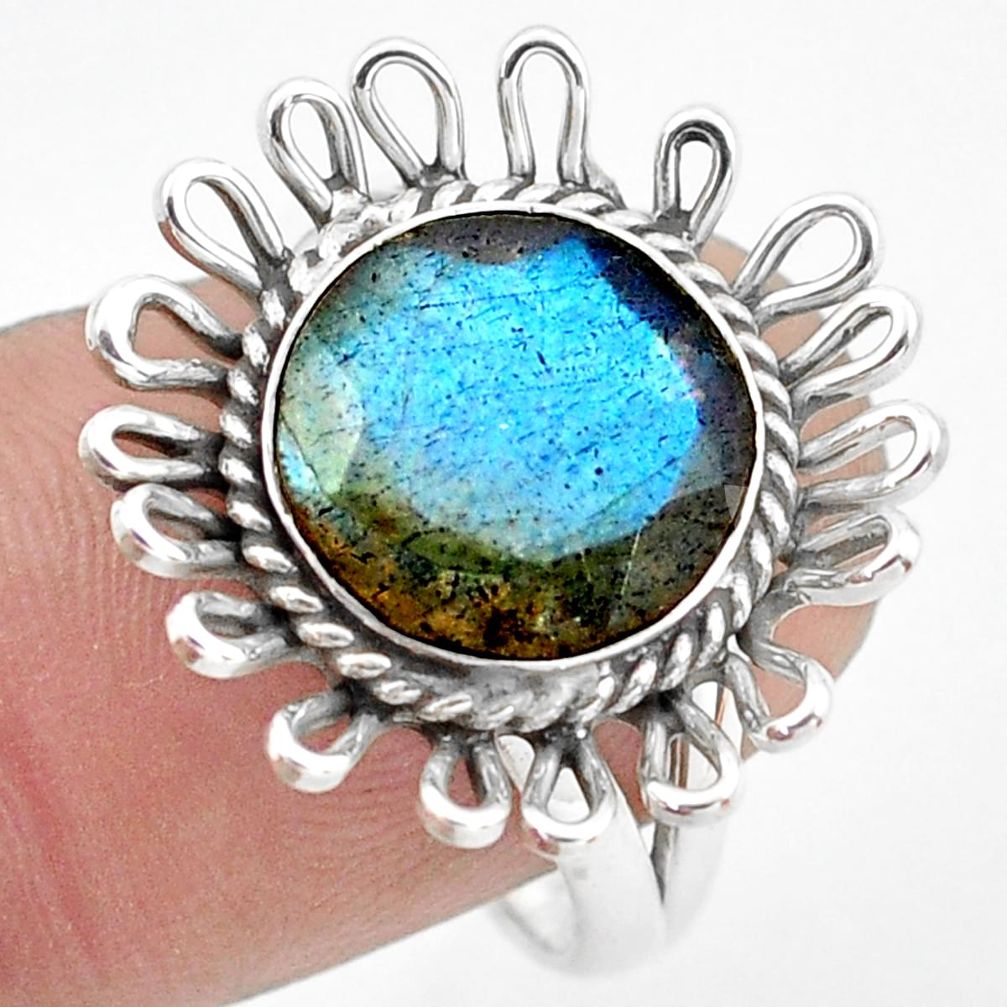 5.38cts natural blue labradorite 925 silver solitaire ring jewelry size 8 p74251