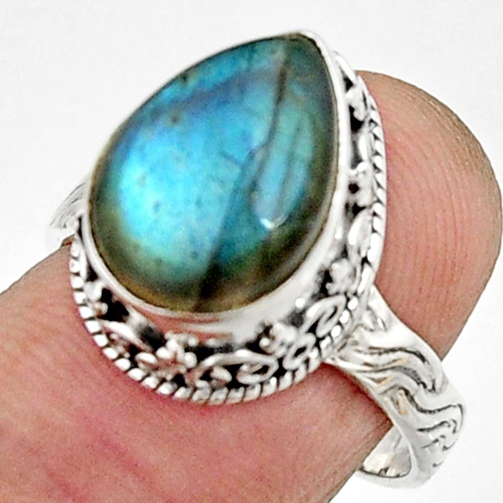6.46cts natural blue labradorite 925 silver solitaire ring jewelry size 8 r22287