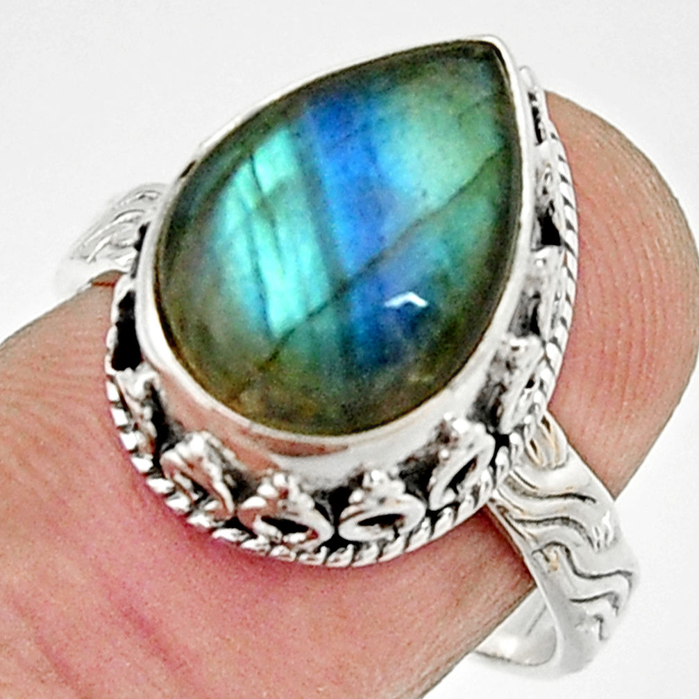 5.78cts natural blue labradorite 925 silver solitaire ring jewelry size 8 r22289