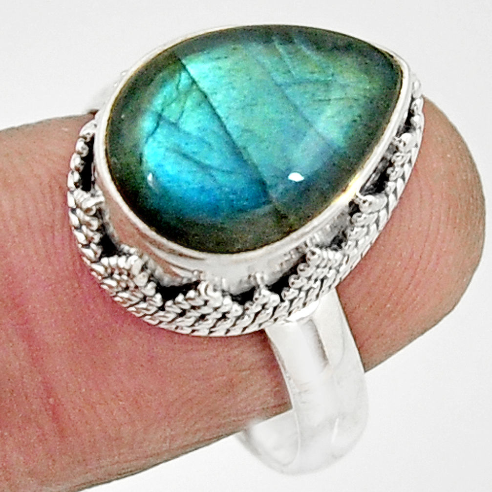 6.32cts natural blue labradorite 925 silver solitaire ring jewelry size 8 r22291