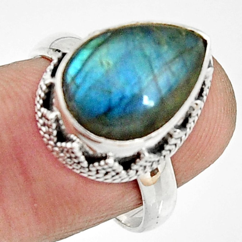 6.34cts natural blue labradorite 925 silver solitaire ring jewelry size 8 r22292