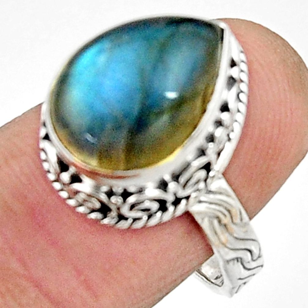 6.68cts natural blue labradorite 925 silver solitaire ring jewelry size 8 r22294