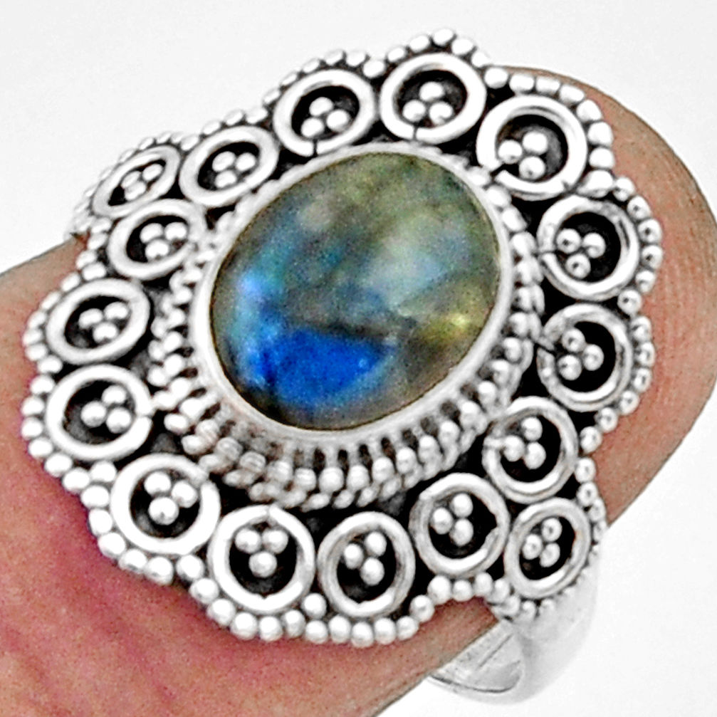 3.19cts natural blue labradorite 925 silver solitaire ring jewelry size 8 r22485