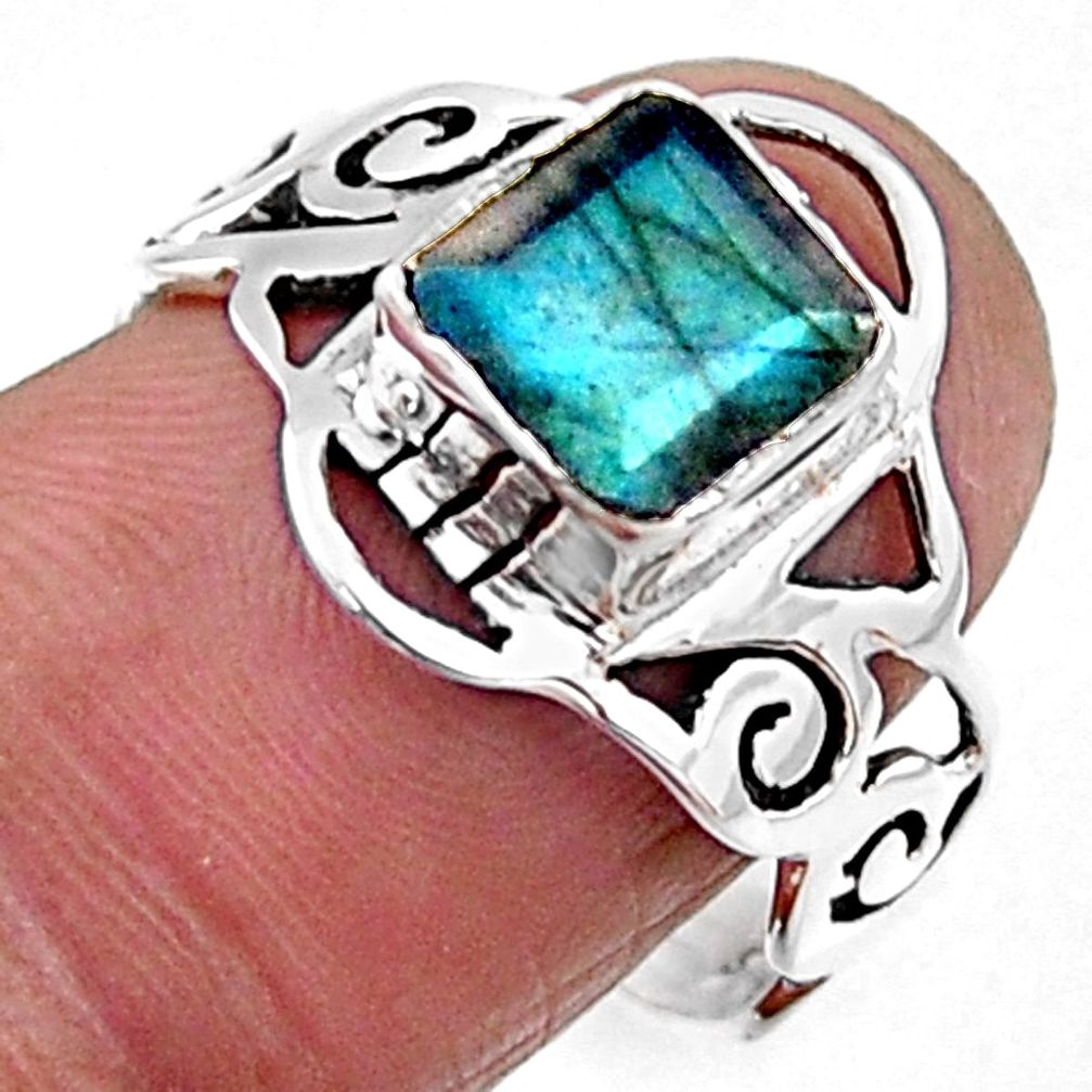 2.81cts natural blue labradorite 925 silver solitaire ring jewelry size 8 r54439