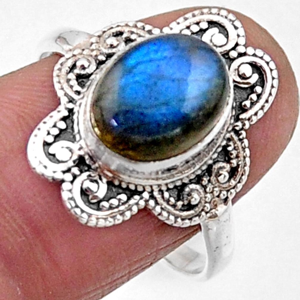 4.22cts natural blue labradorite 925 silver solitaire ring jewelry size 8 r54493