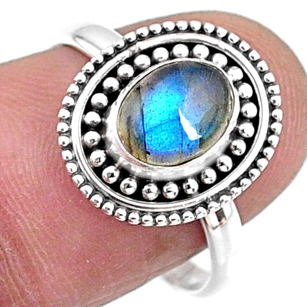 2.11cts natural blue labradorite 925 silver solitaire ring jewelry size 8 r57436