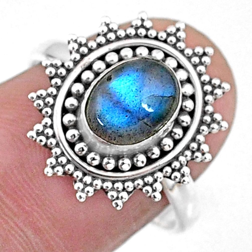 2.20cts natural blue labradorite 925 silver solitaire ring jewelry size 8 r57454