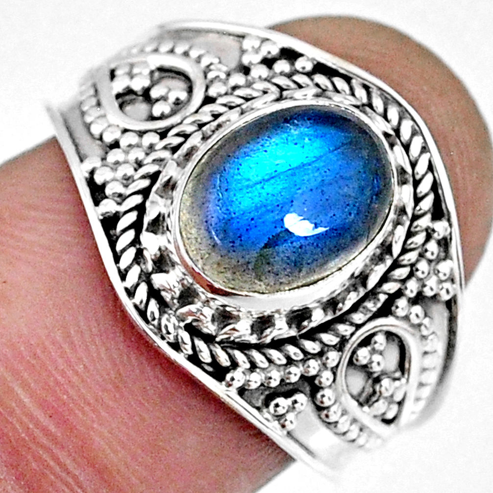 3.13cts natural blue labradorite 925 silver solitaire ring jewelry size 8 r57957