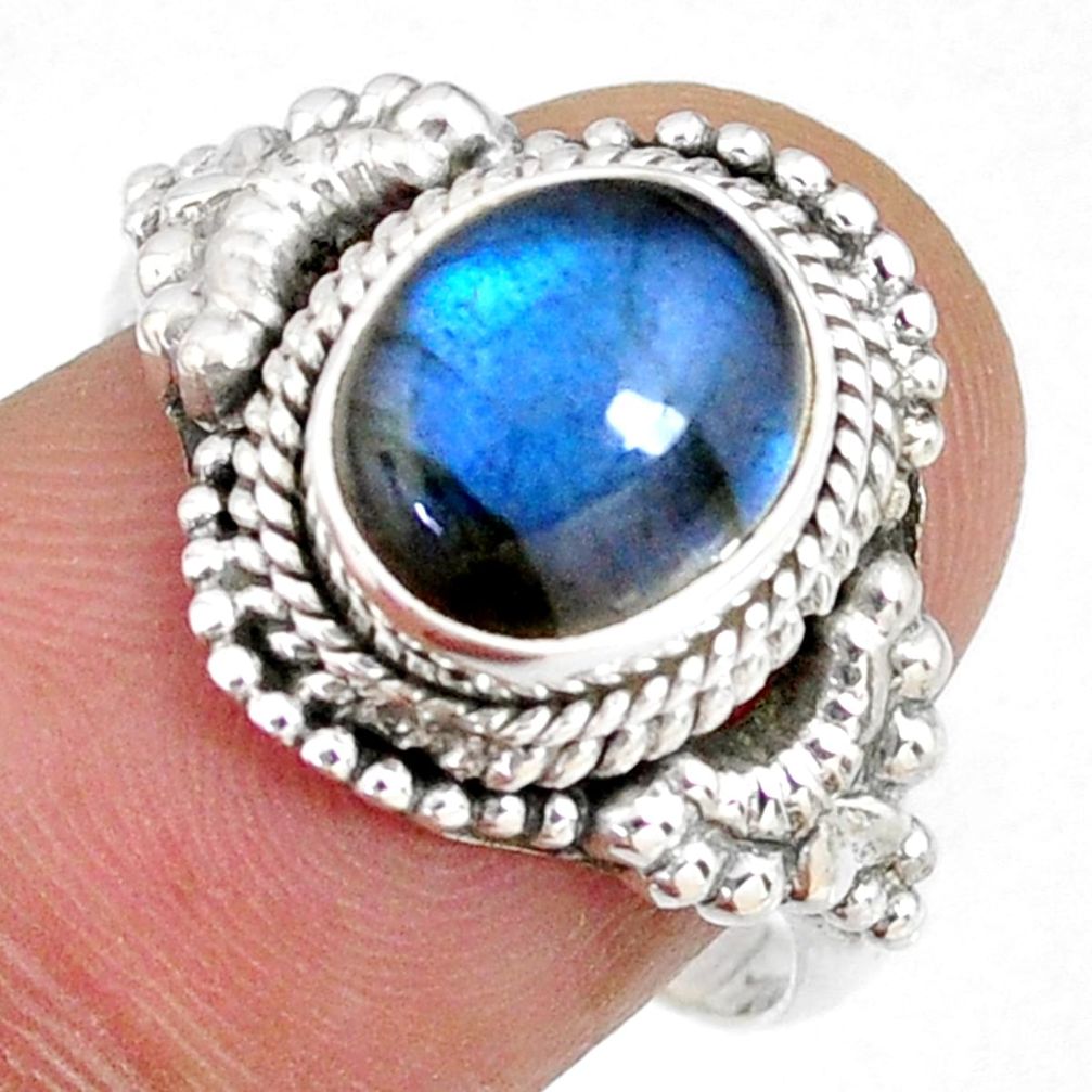 3.48cts natural blue labradorite 925 silver solitaire ring jewelry size 8 r58197