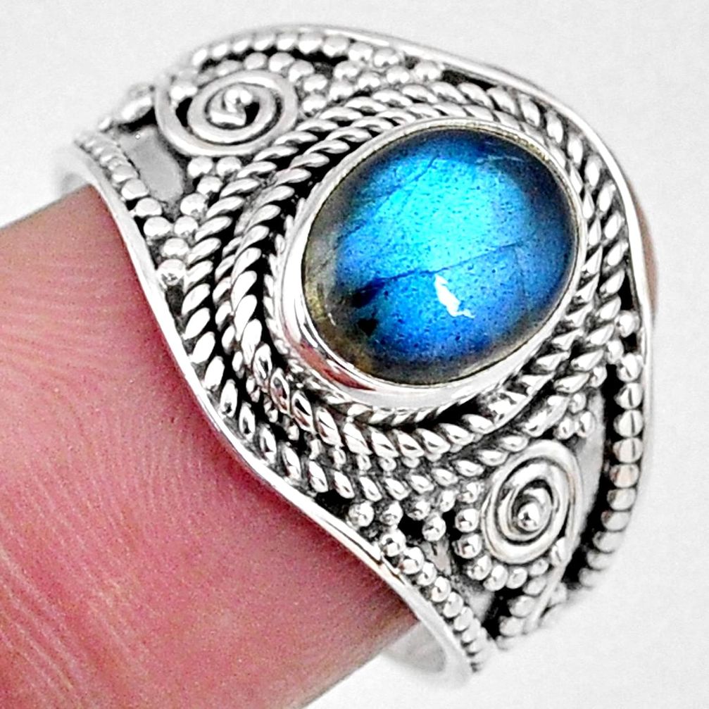 3.26cts natural blue labradorite 925 silver solitaire ring jewelry size 8 r58551