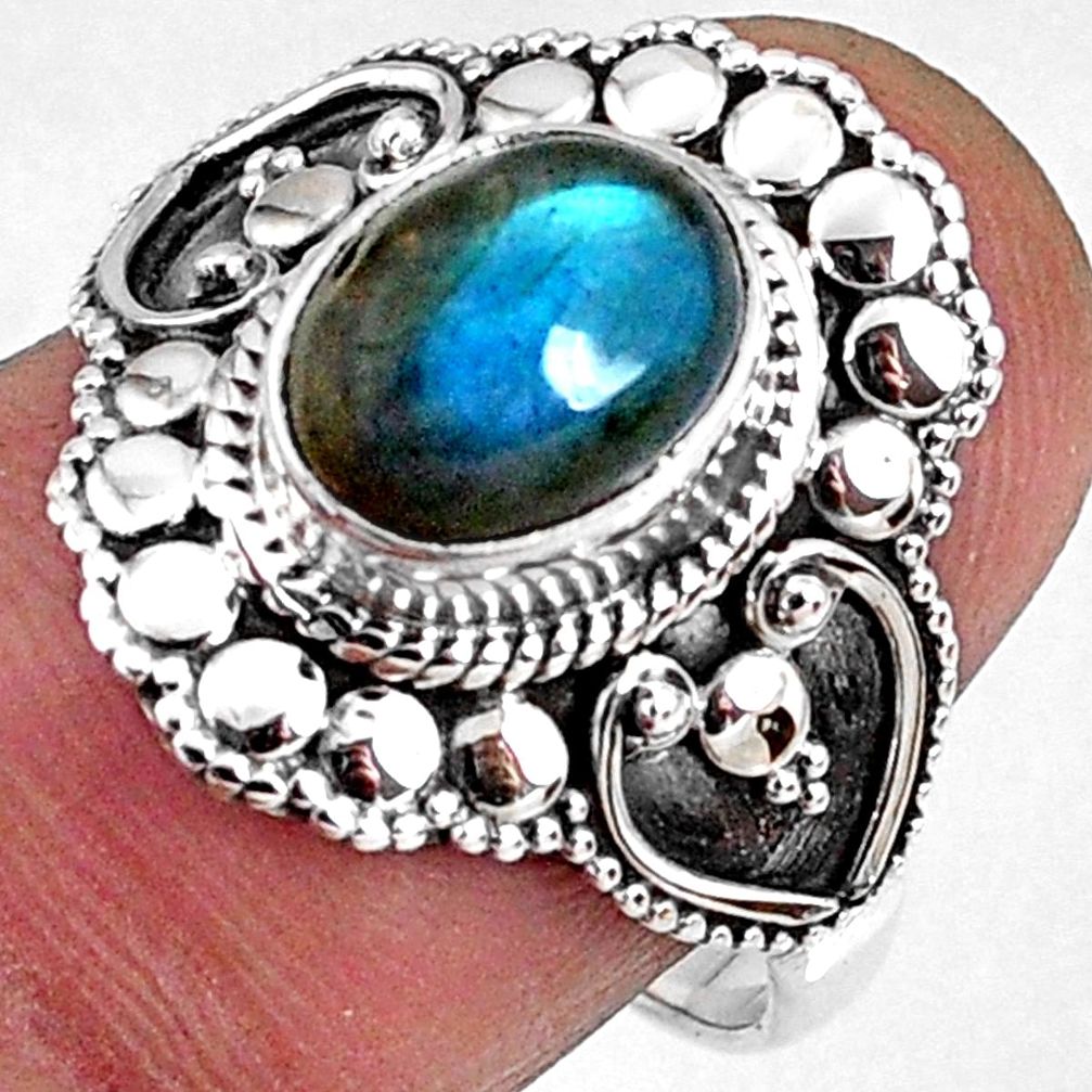 3.01cts natural blue labradorite 925 silver solitaire ring jewelry size 8 r61133