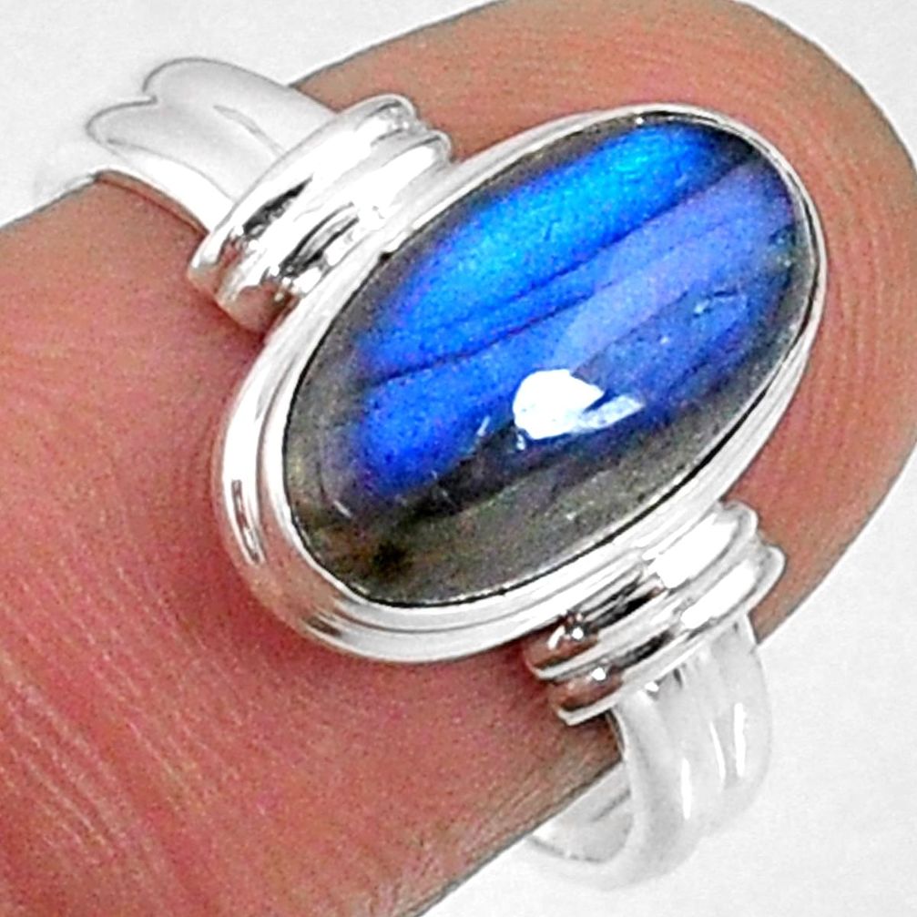 4.69cts natural blue labradorite 925 silver solitaire ring jewelry size 8 r66373