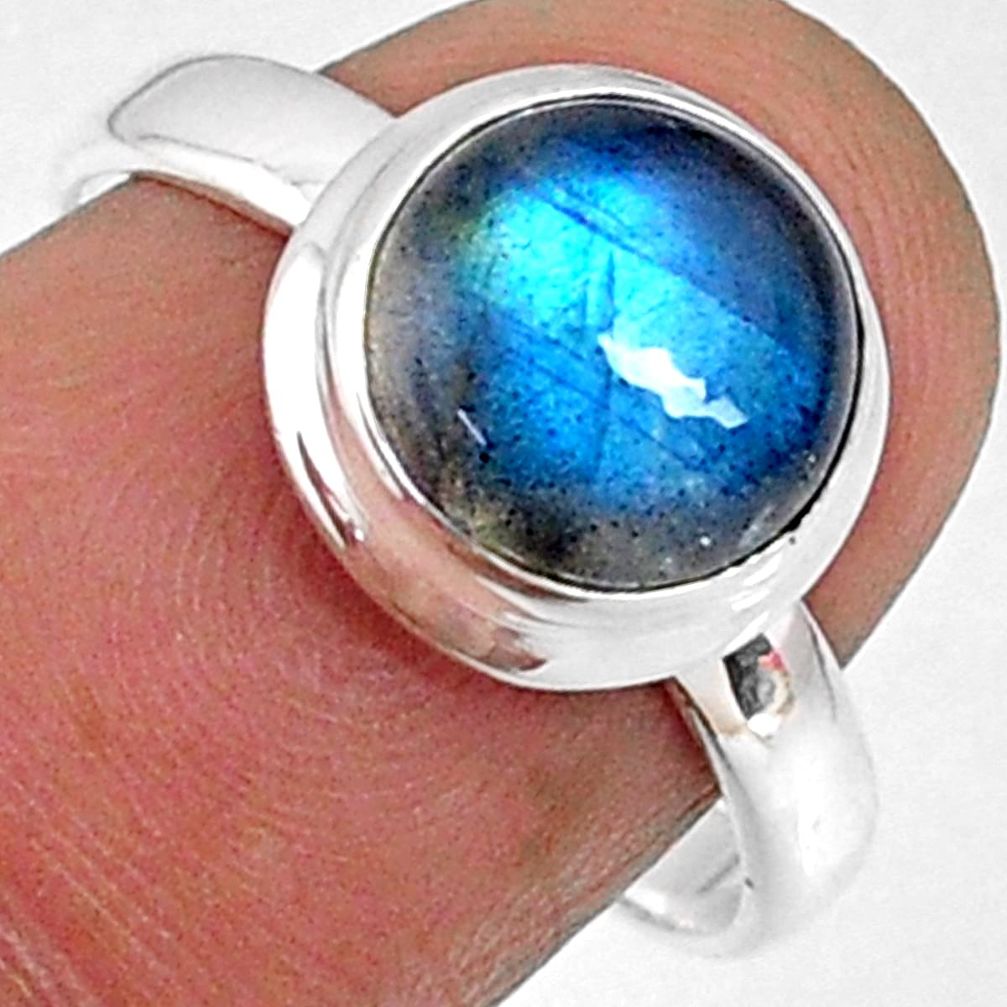 4.34cts natural blue labradorite 925 silver solitaire ring jewelry size 8 r66398