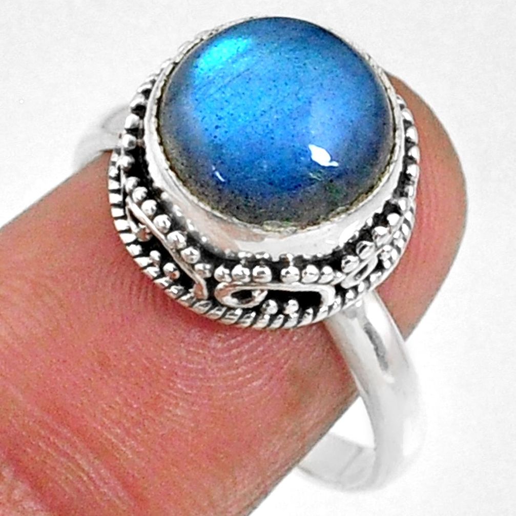 5.38cts natural blue labradorite 925 silver solitaire ring jewelry size 8 r66403