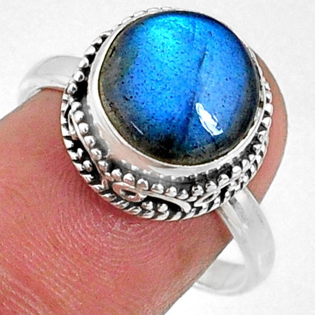 5.87cts natural blue labradorite 925 silver solitaire ring jewelry size 8 r66405