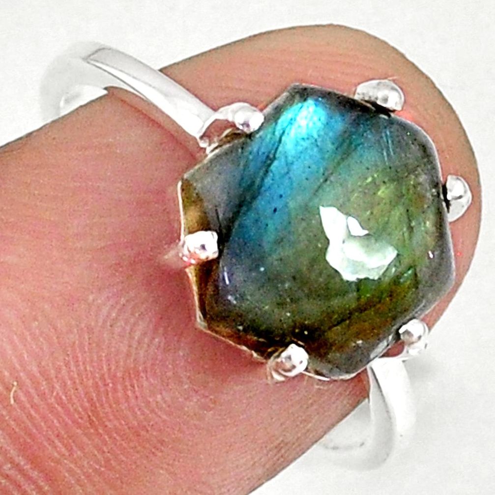 5.44cts natural blue labradorite 925 silver solitaire ring jewelry size 8 r71002