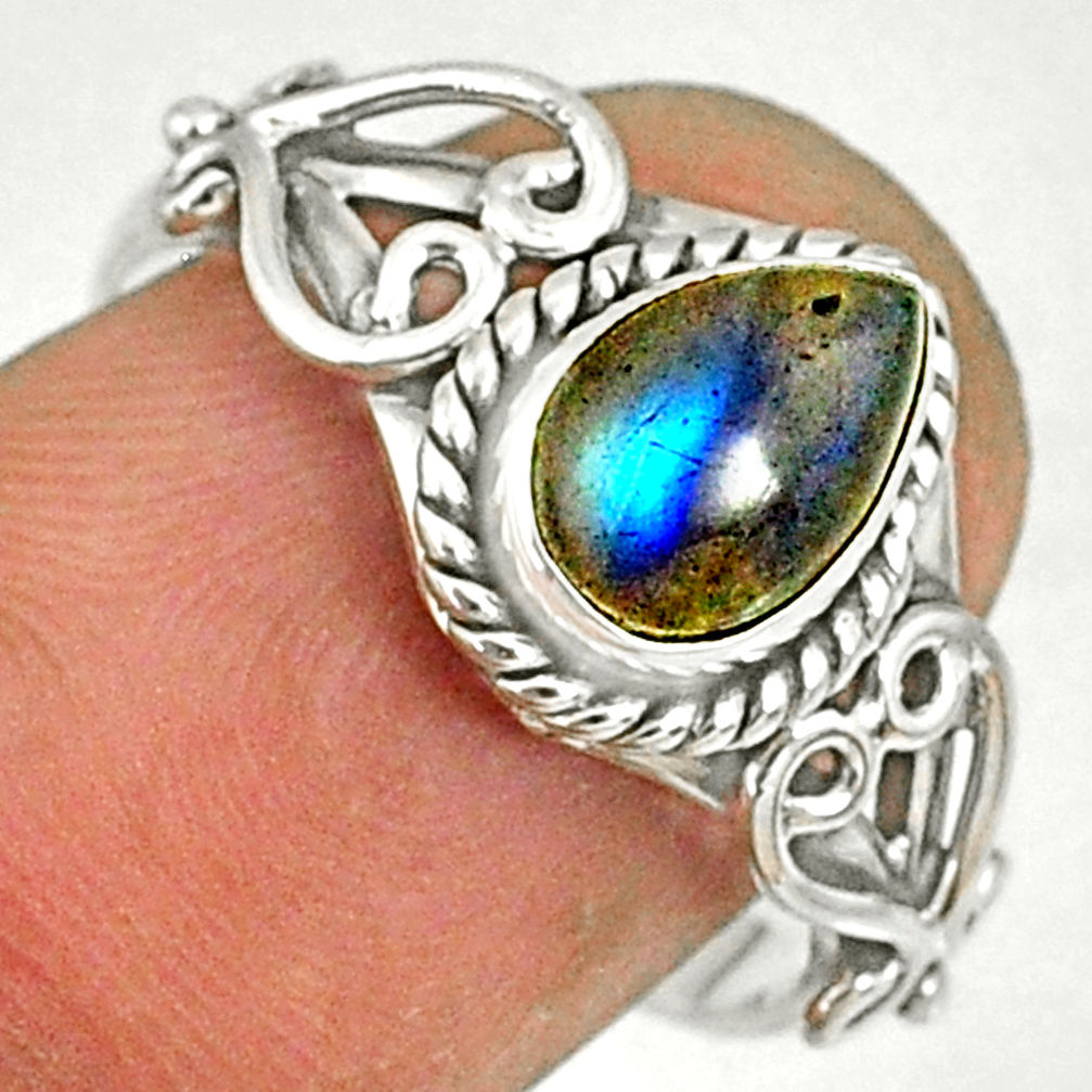 1.59cts natural blue labradorite silver solitaire handmade ring size 8 r82133