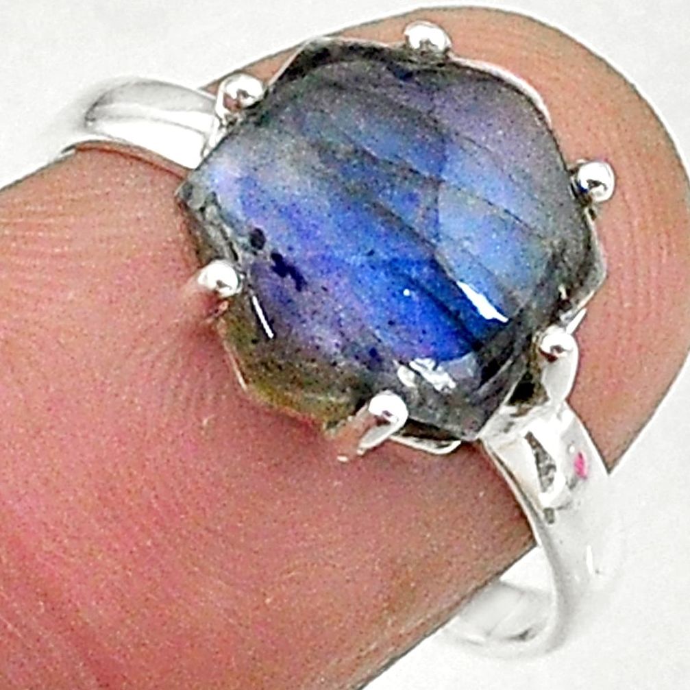 4.22cts natural blue labradorite 925 silver solitaire handmade ring size 8 t8291