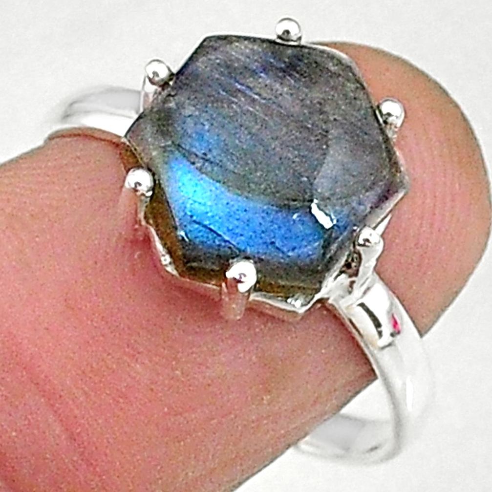 5.13cts natural blue labradorite 925 silver solitaire handmade ring size 8 t8292