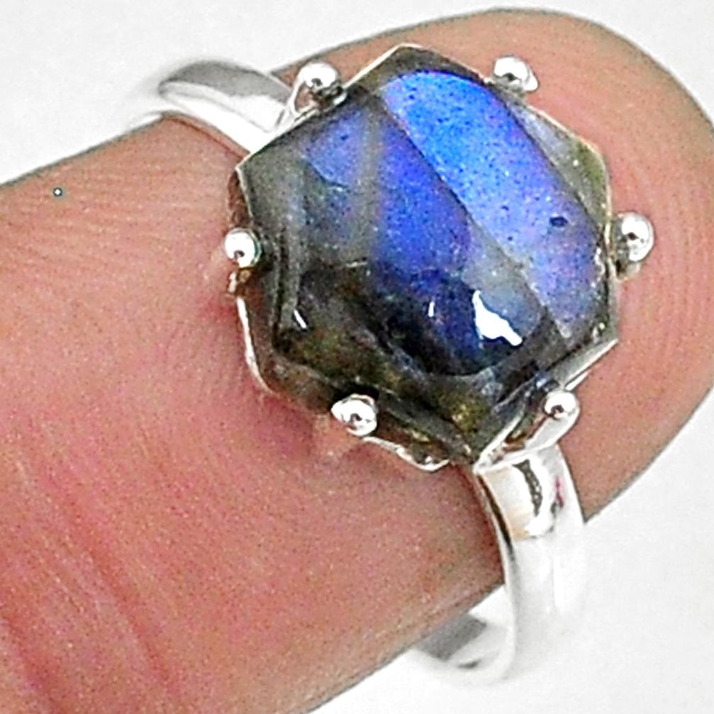5.05cts natural blue labradorite 925 silver solitaire handmade ring size 8 t8300