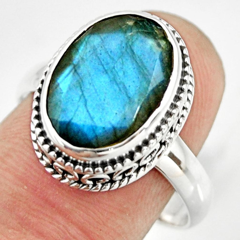 6.22cts natural blue labradorite 925 silver solitaire ring jewelry size 9 r26311