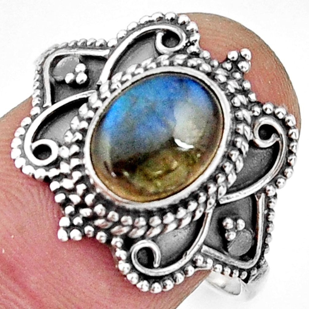 3.01cts natural blue labradorite 925 silver solitaire ring jewelry size 9 r26797
