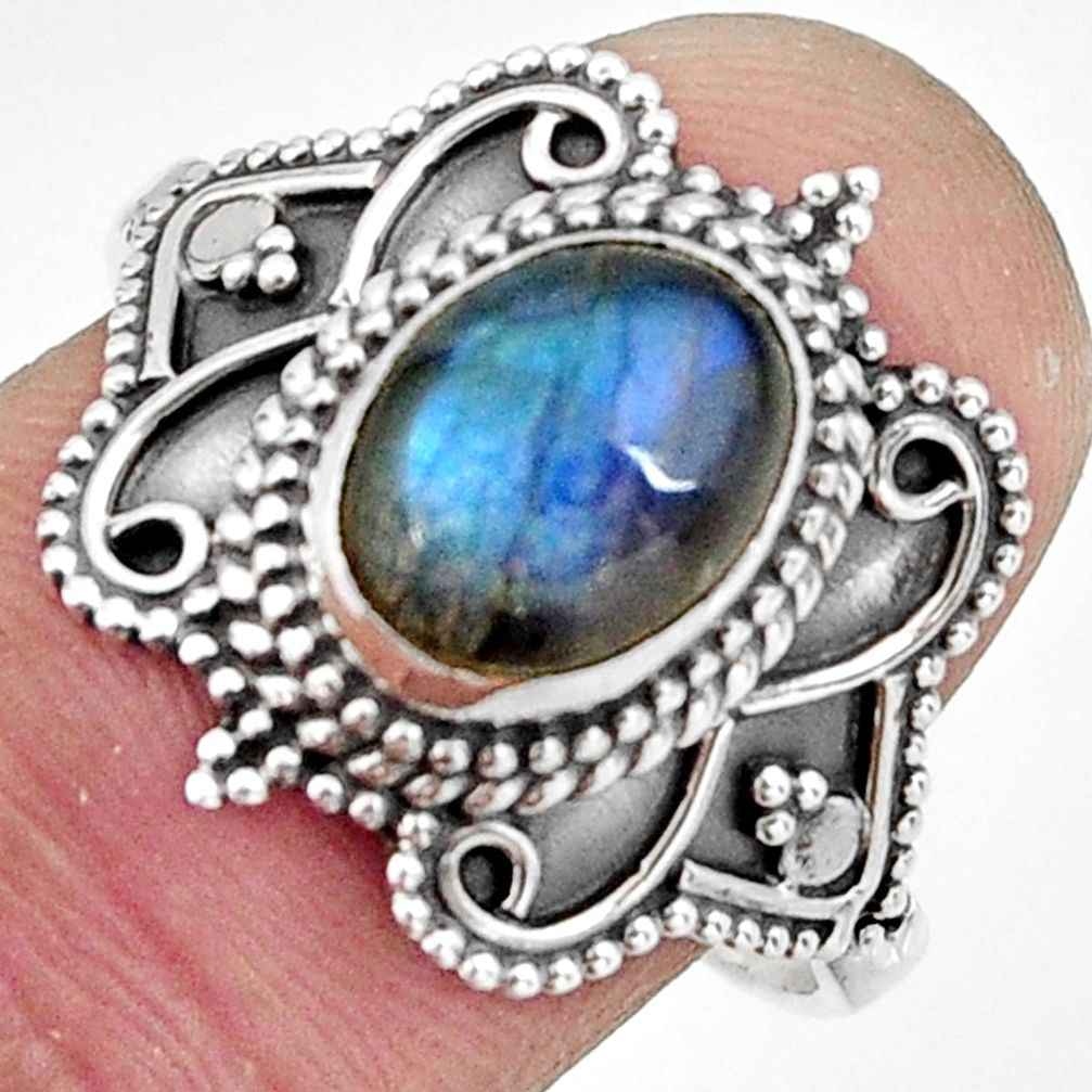 3.19cts natural blue labradorite 925 silver solitaire ring jewelry size 9 r26799