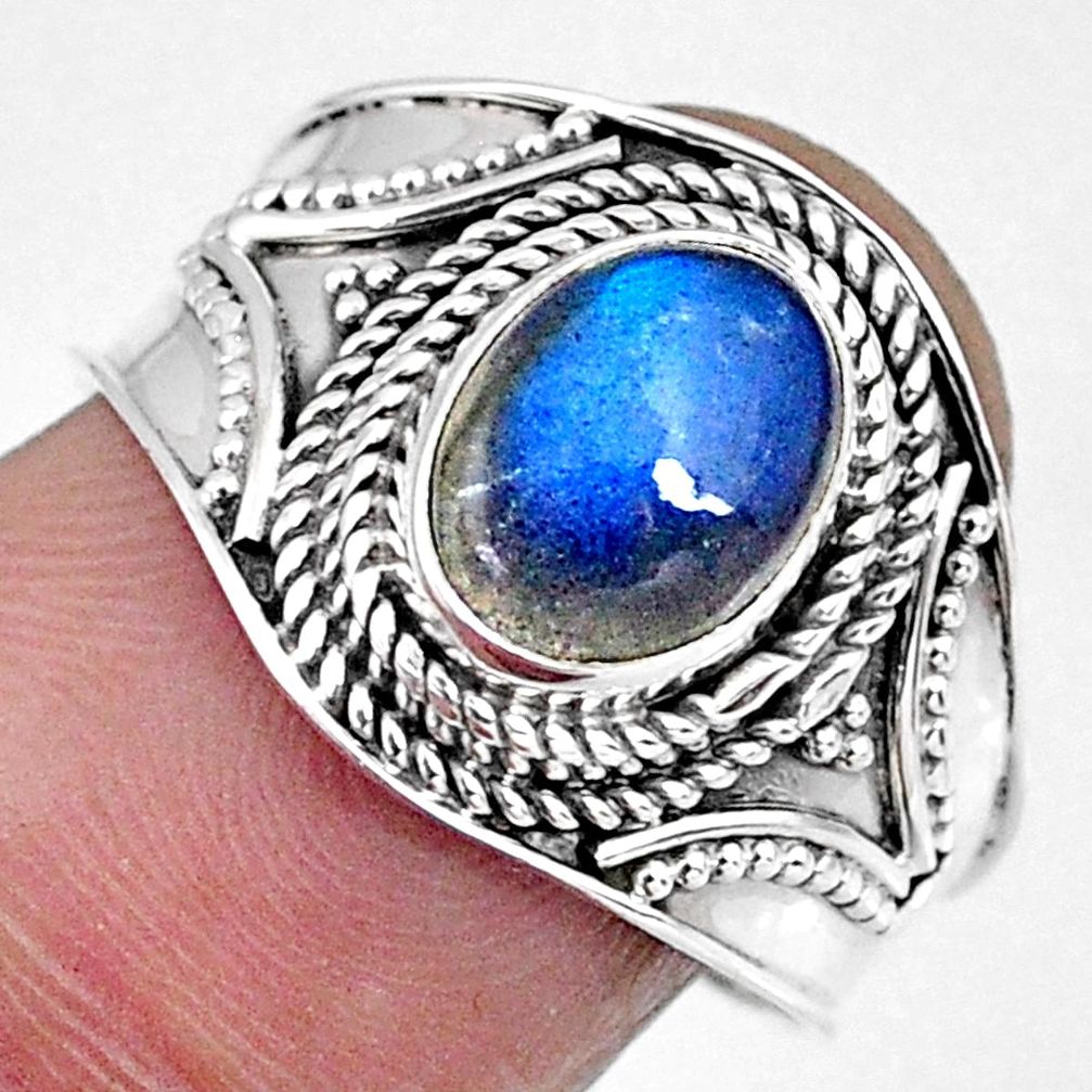 3.26cts natural blue labradorite 925 silver solitaire ring jewelry size 9 r57953