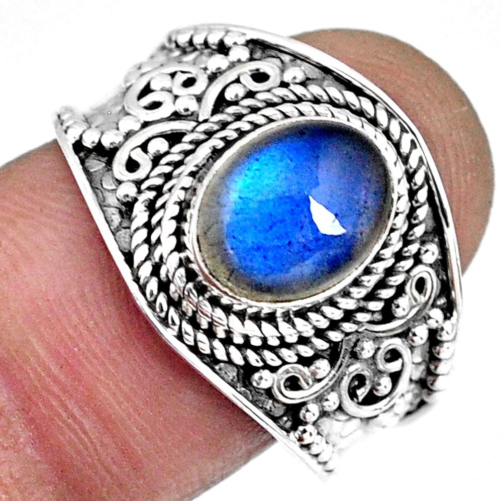 3.01cts natural blue labradorite 925 silver solitaire ring jewelry size 9 r57958