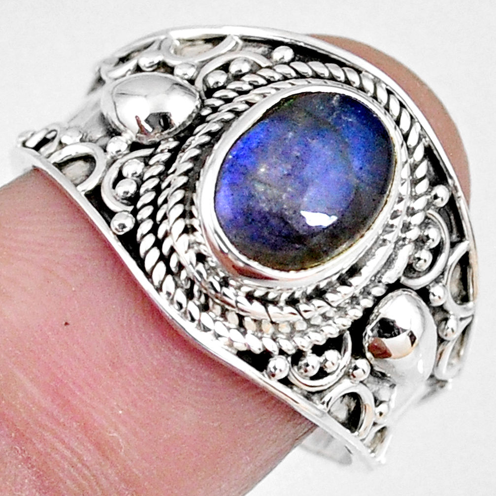 3.19cts natural blue labradorite 925 silver solitaire ring jewelry size 9 r58323