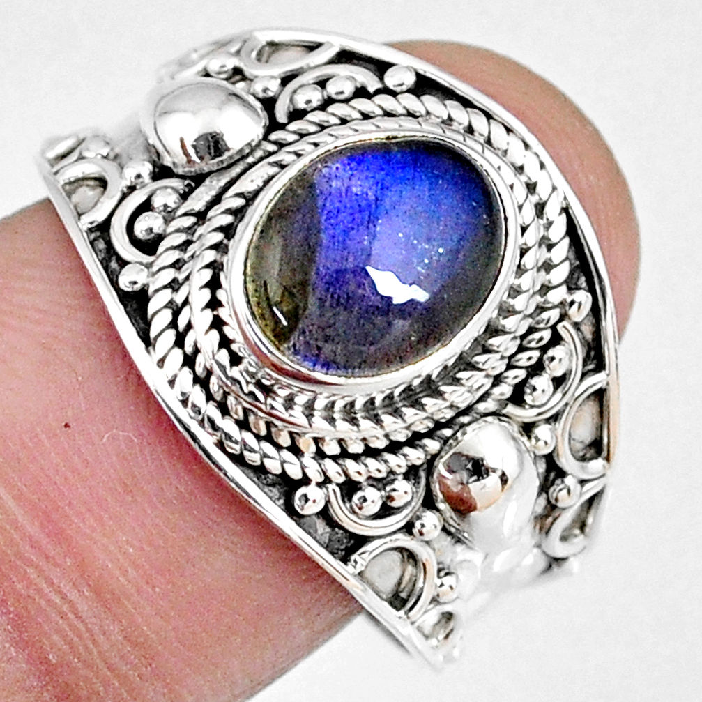 3.01cts natural blue labradorite 925 silver solitaire ring jewelry size 9 r58326