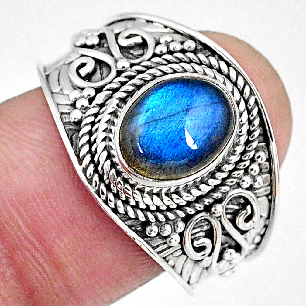 3.01cts natural blue labradorite 925 silver solitaire ring jewelry size 9 r58556