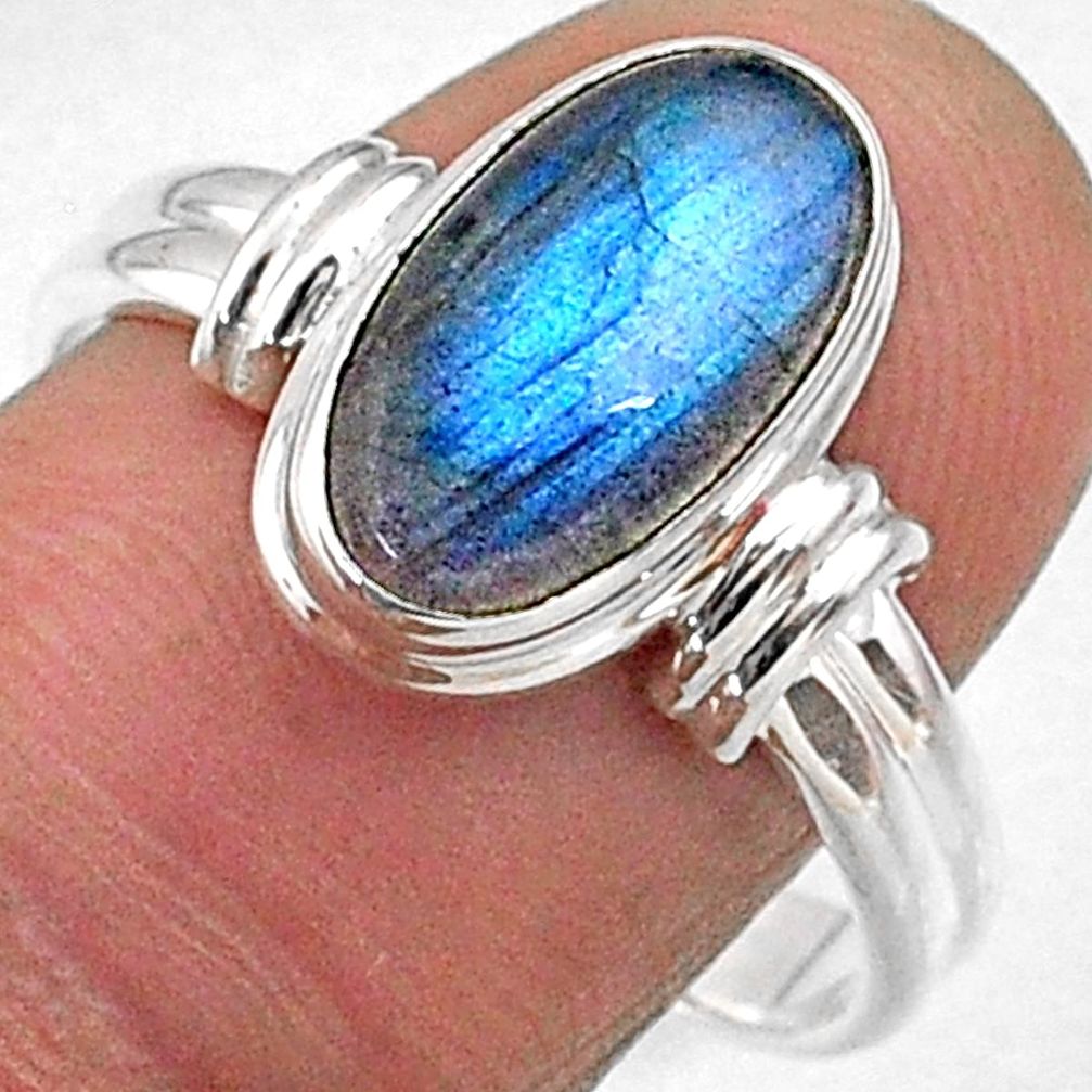 4.42cts natural blue labradorite 925 silver solitaire ring jewelry size 9 r66341