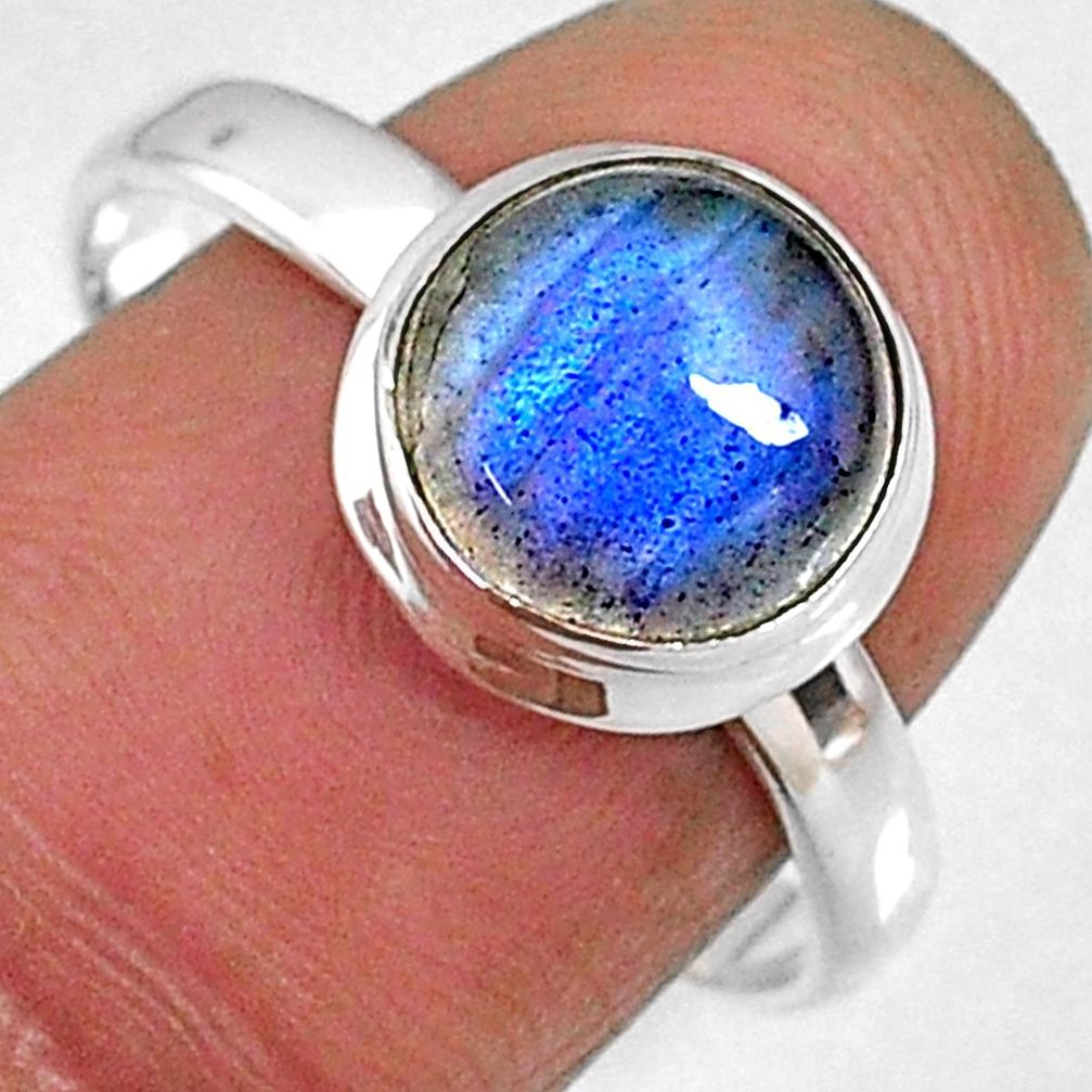 4.34cts natural blue labradorite 925 silver solitaire ring jewelry size 9 r66351