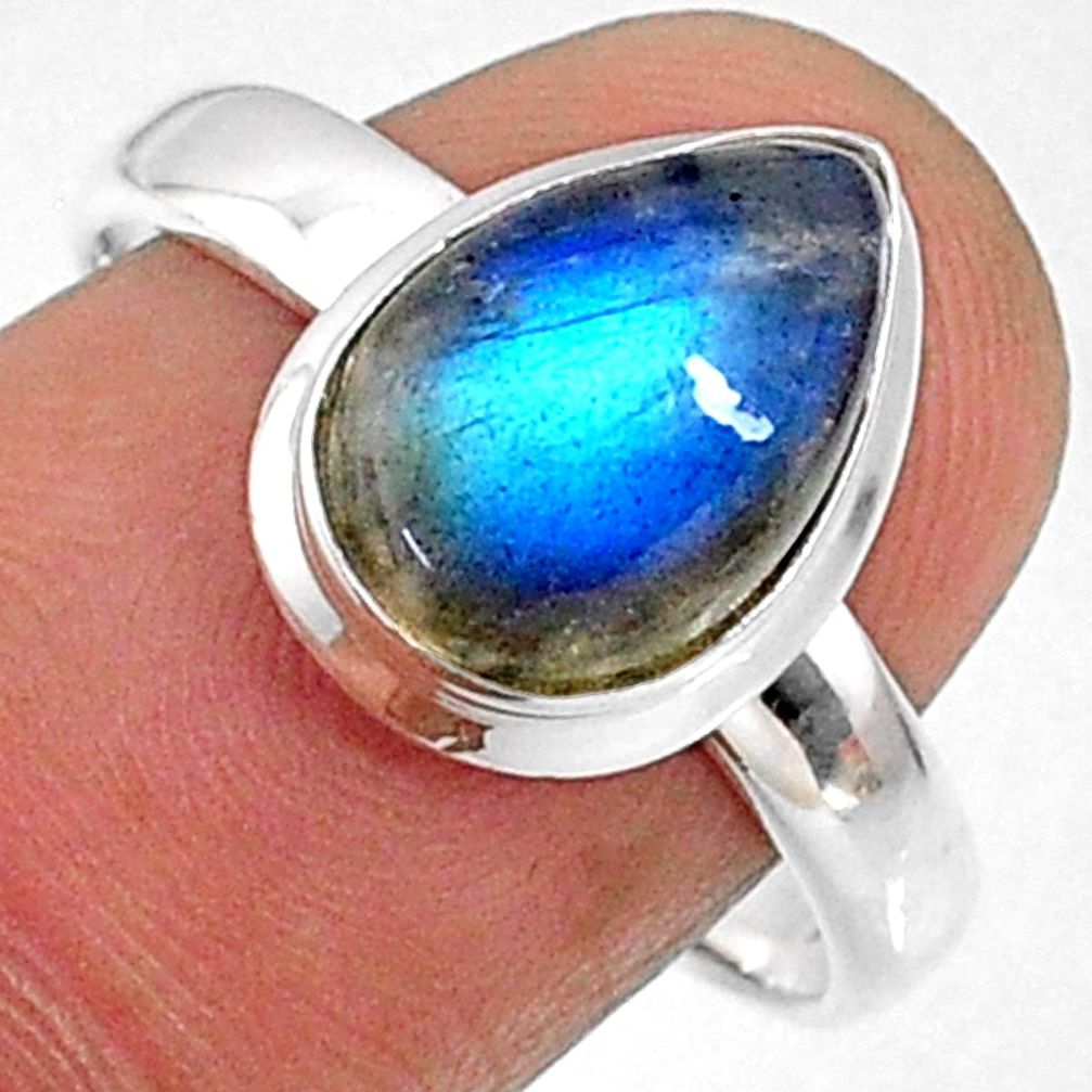 4.69cts natural blue labradorite 925 silver solitaire ring jewelry size 9 r66370